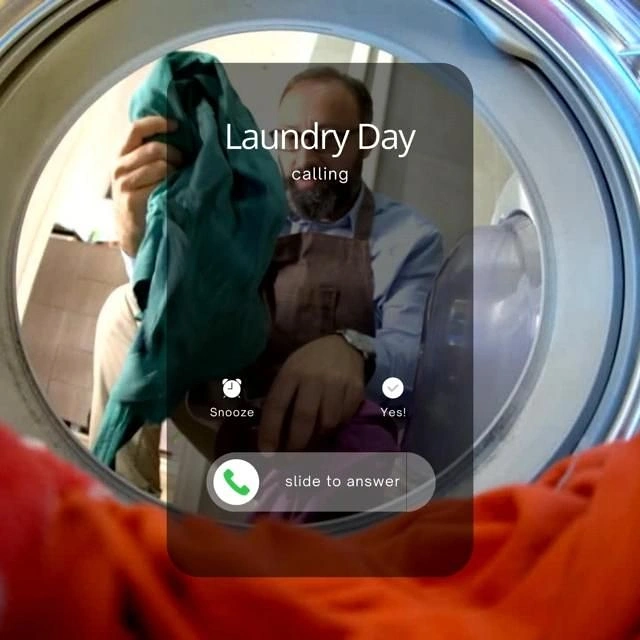 Laundry & Dry Cleaning creative ad: Incoming call 'Laundry Day' through washer door