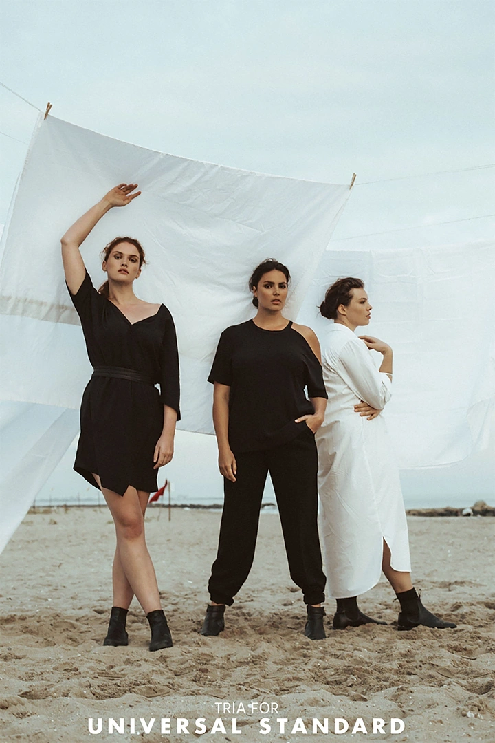 Plus-Size Fashion creative ad: Inclusive campaign under an oversized fabric sheet