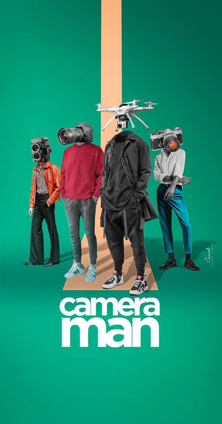 Cameras & Camera Stores creative ad: Memorable surreal camera head character illustration.