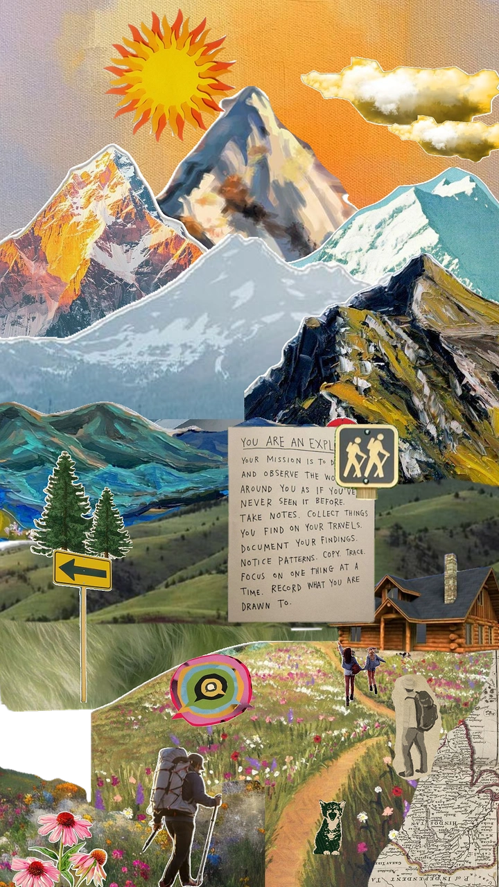 Adventure Sports & Trekking creative ad: Layered travel scrapbook mountain collage