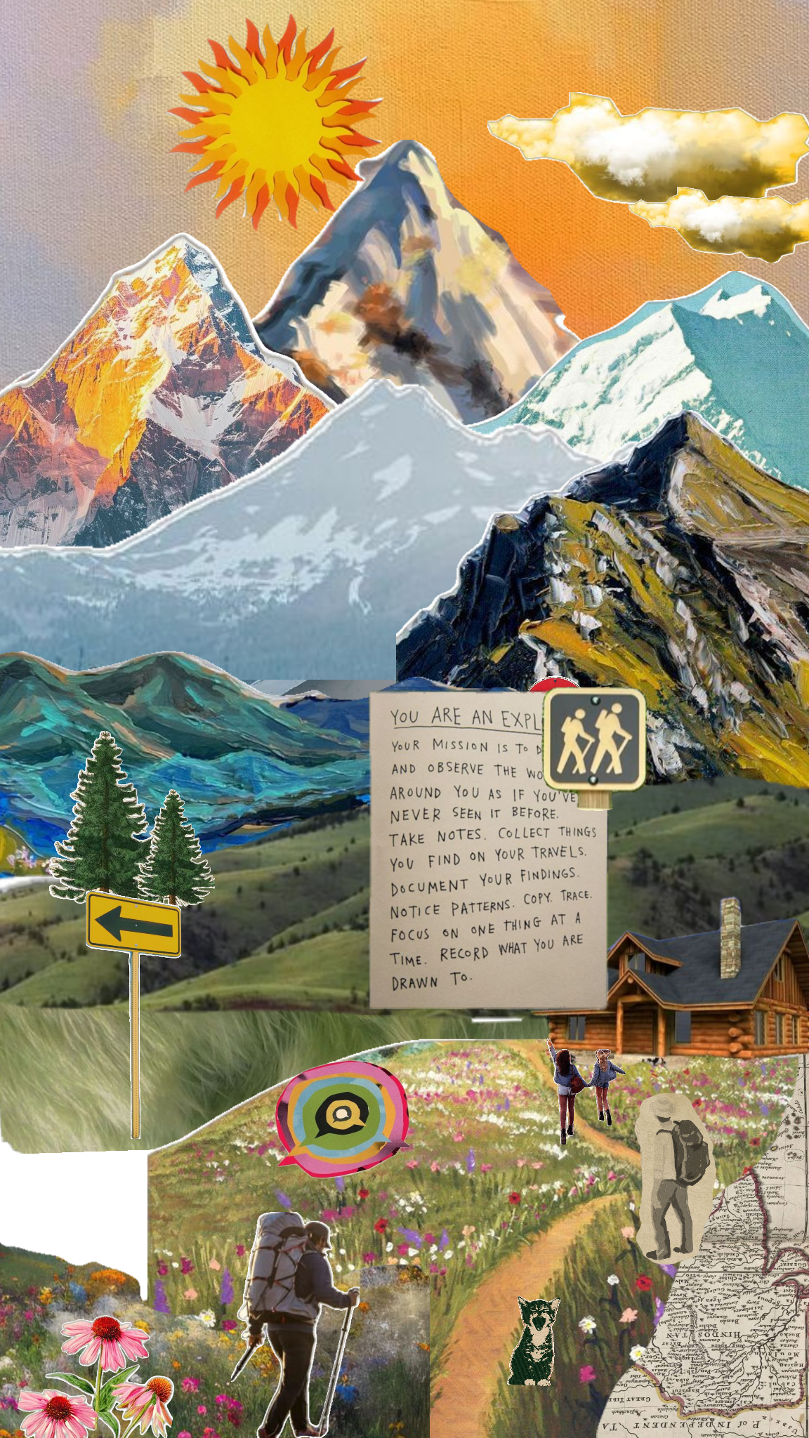 Story: Layered travel scrapbook mountain collage