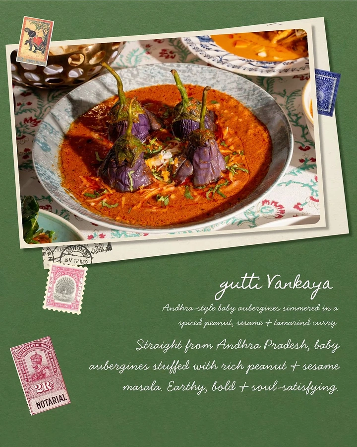 Indian Restaurants creative ad: Postcard ephemera gives dish character