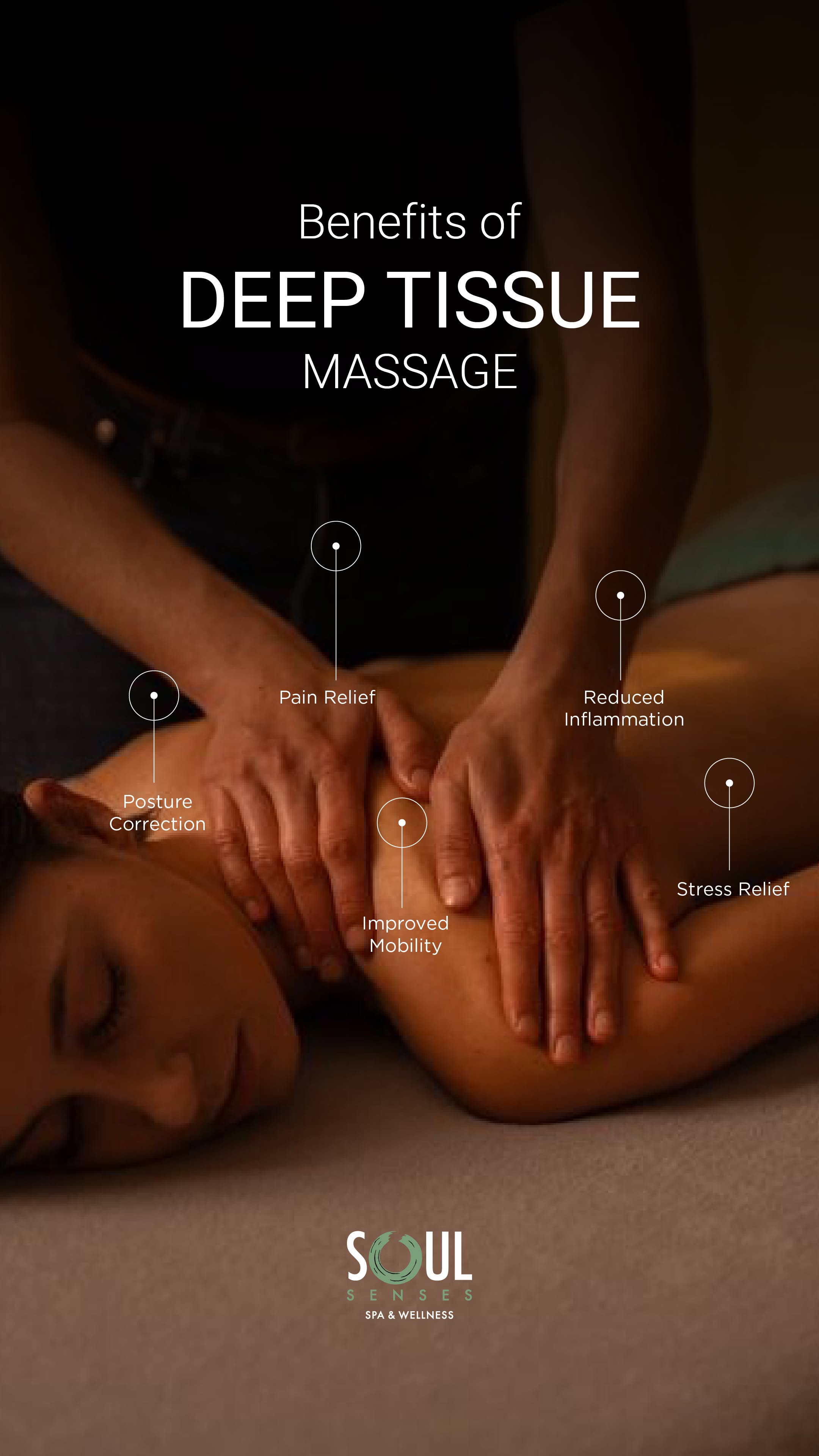 Story: Hands giving a deep tissue massage to a woman's shoulder