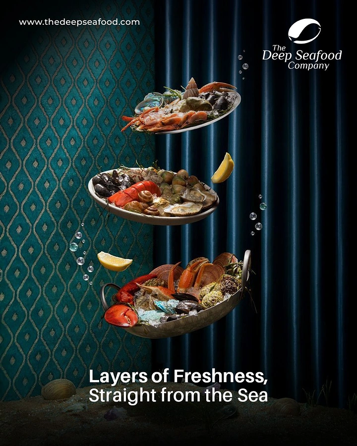 Seafood Restaurants creative ad: Layered dishes express freshness