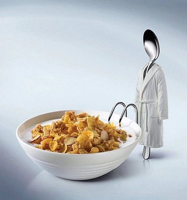 Breakfast Cereals & Oats creative ad: Surreal human spoon cereal composition