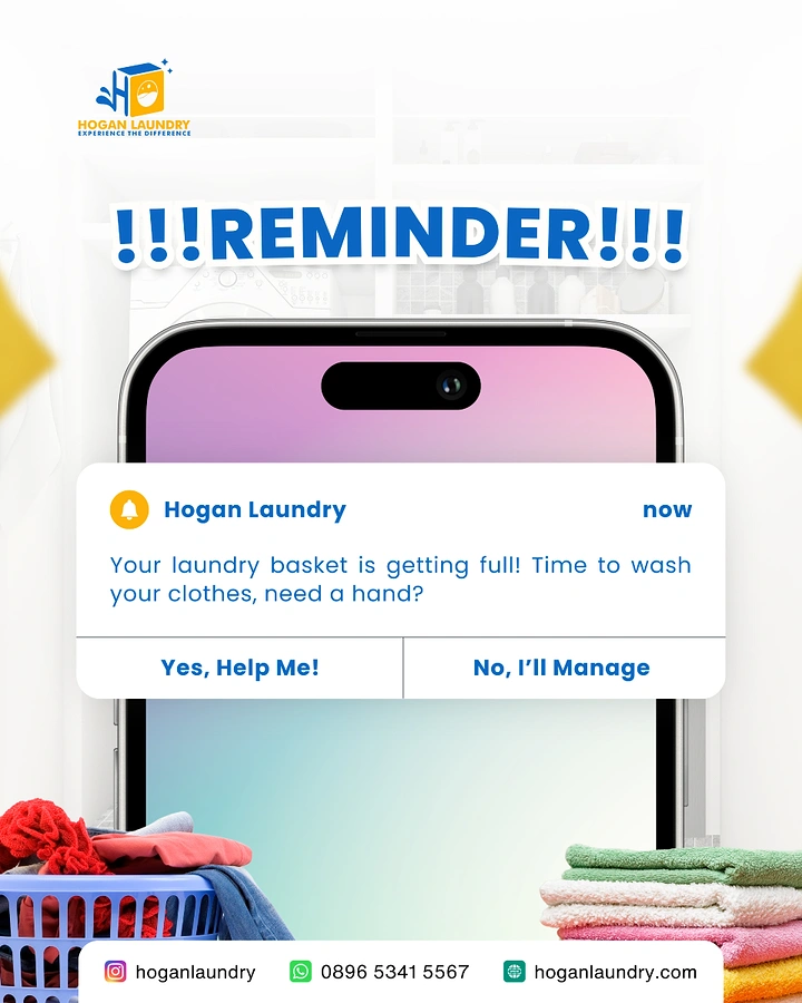 Laundry & Dry Cleaning creative ad: Phone notification reminder as ad