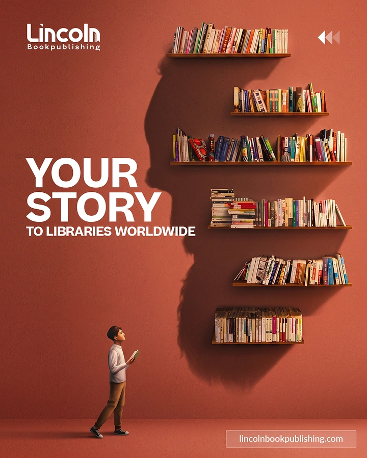 Bookstores creative ad: Bookshelves cast a reader's head-silhouette shadow