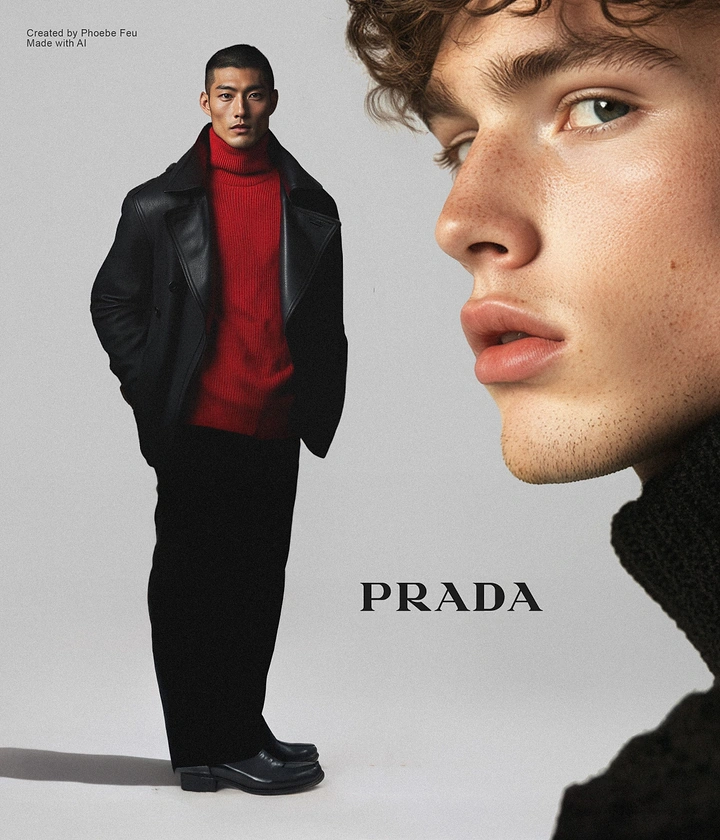 Men's Suits & Formal Wear creative ad: Prada torn-paper editorial composition