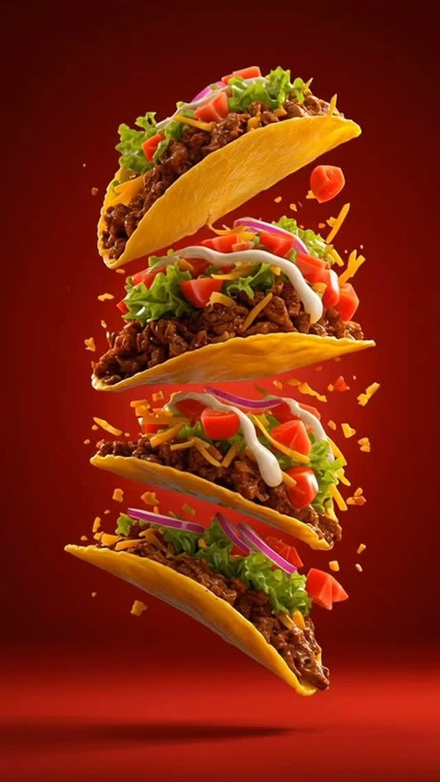 Mexican Restaurants creative ad: Dramatic floating taco product stack