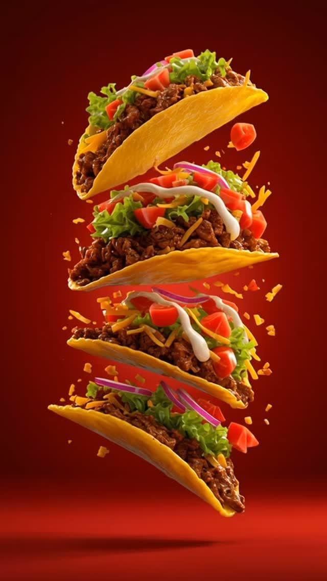 Story: Dramatic floating taco product stack