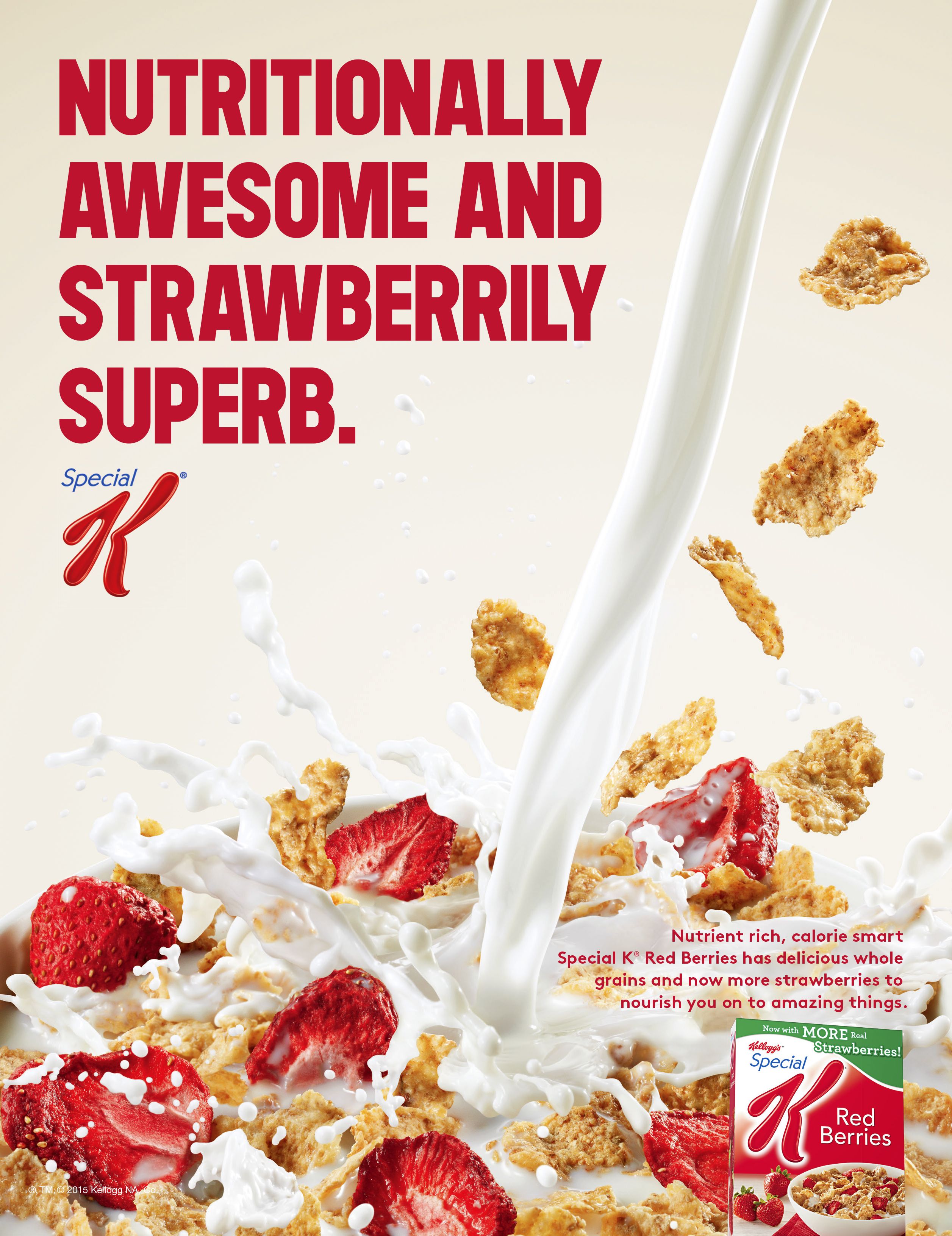 Instagram post: Strawberry wordplay with dramatic milk splash