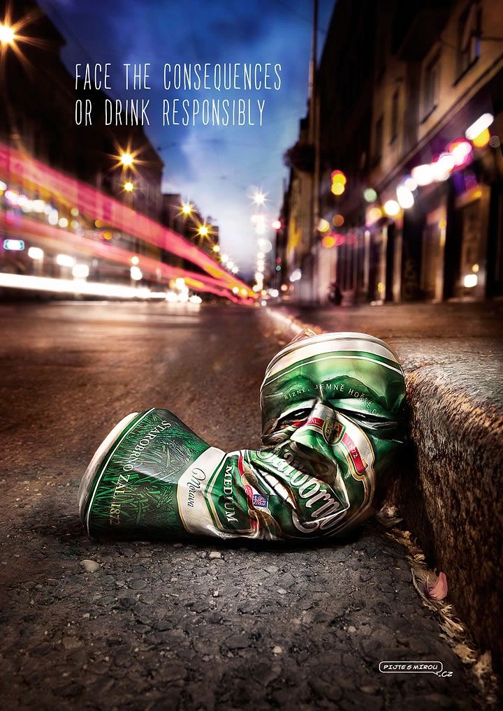 Bars & Pubs creative ad: Crushed cans dramatize drinking consequences