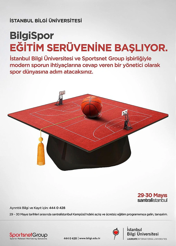 Universities & Colleges creative ad: Graduation cap becomes basketball court