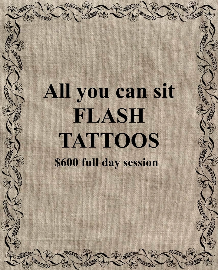 Tattoo Studios creative ad: Witty all-you-can-sit flash offer