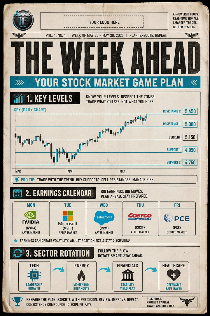 Stock Brokers & Investing creative ad: Vintage newspaper format weekly game plan