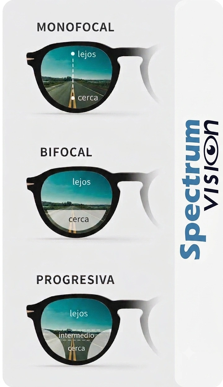 Opticians & Eye Care creative ad: Road view through lenses shows lens types