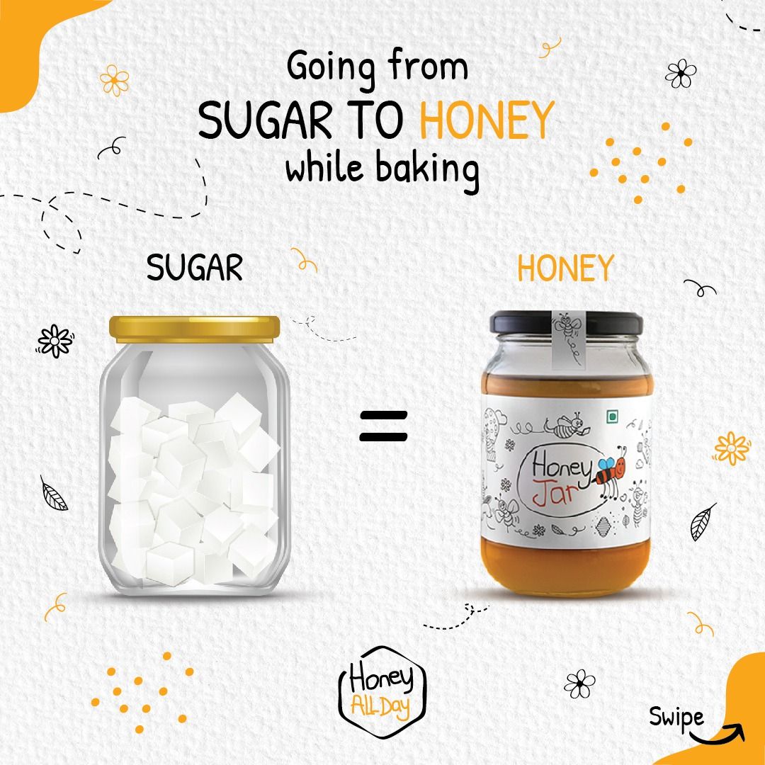 Instagram post: Clear sugar-to-honey comparison concept, slide 1