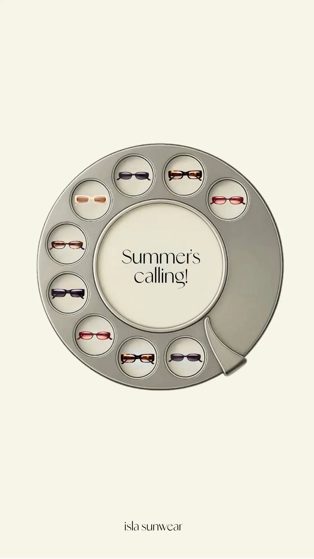 Story: Rotary phone dial with sunglasses in each finger hole