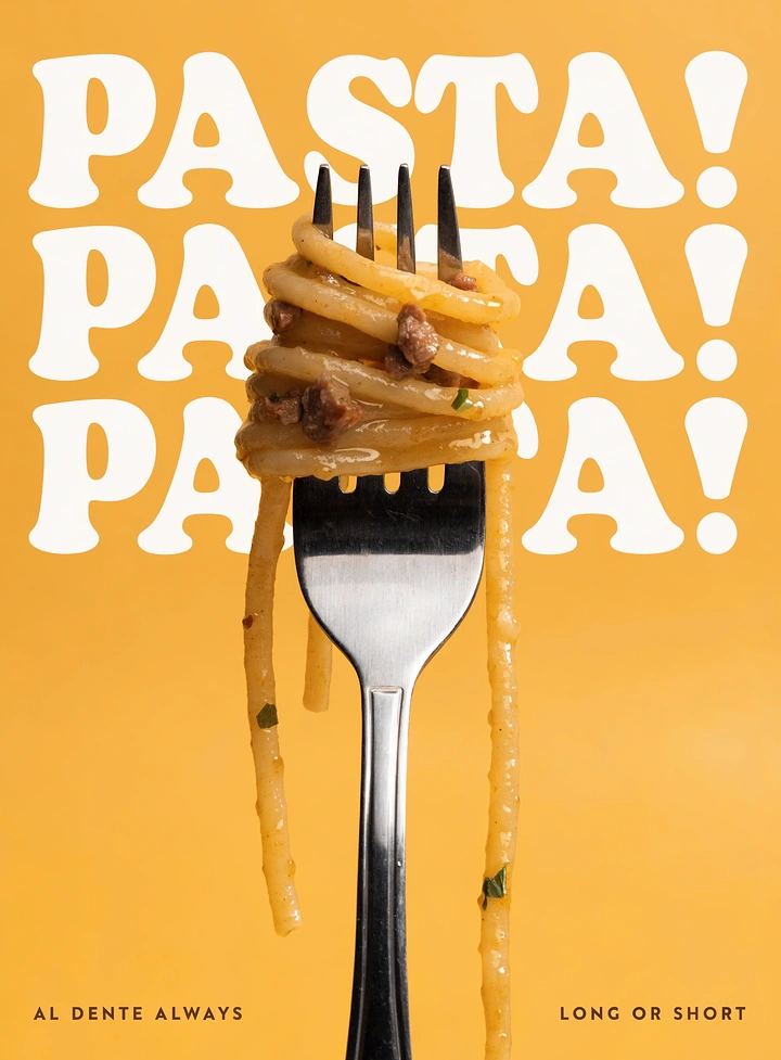 Instant Noodles & Pasta Brands creative ad: Playful pasta typography and fork