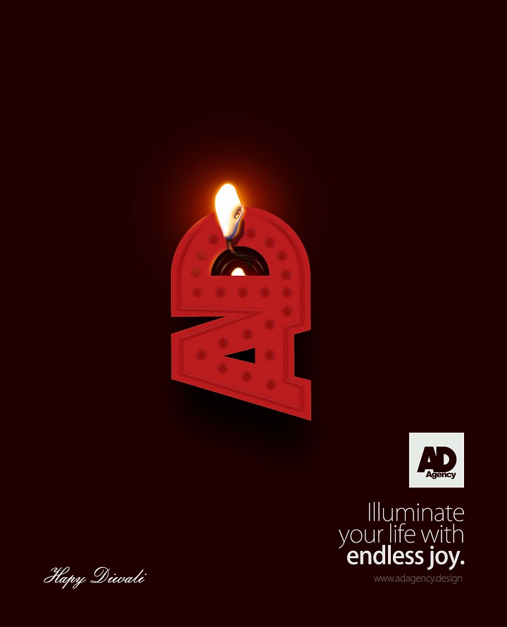 Diwali creative ad: Red embossed brand monogram turned into a lit candle