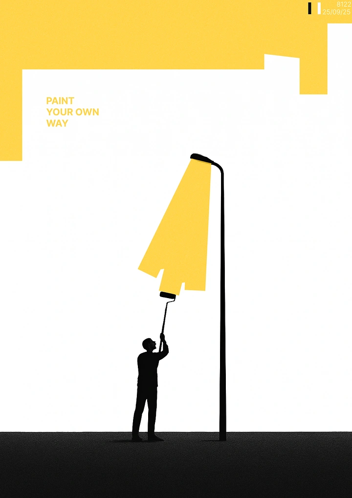 House Painters creative ad: Painter's roller paints streetlight's light beam