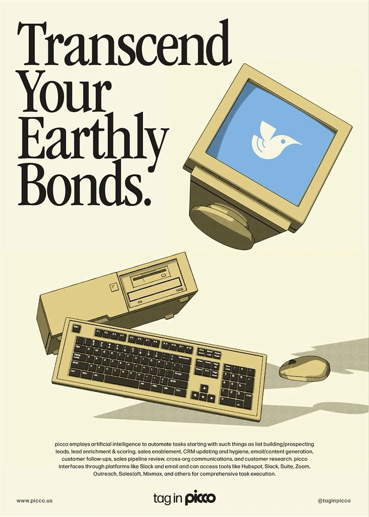 IT & Software creative ad: Floating vintage beige desktop computer