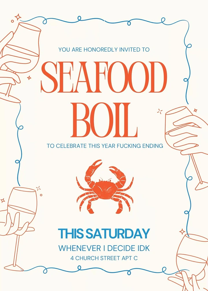 Seafood Restaurants creative ad: Witty irreverent copy anchors seafood boil invitation