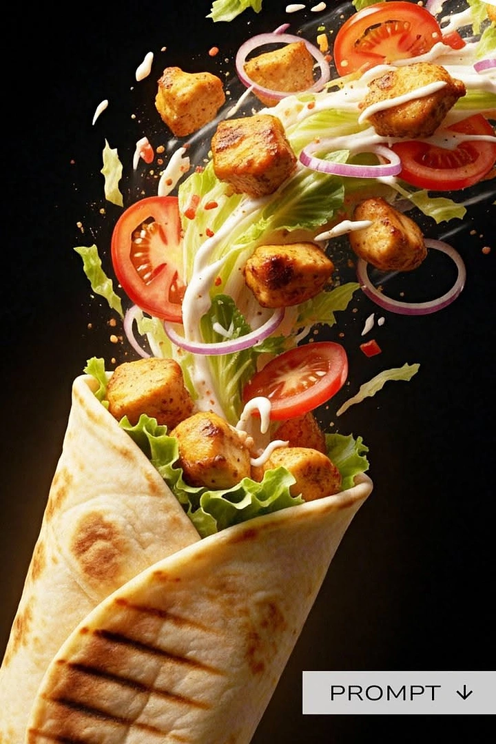 Arabic & Middle Eastern Restaurants creative ad: Exploding ingredients create dynamic composition