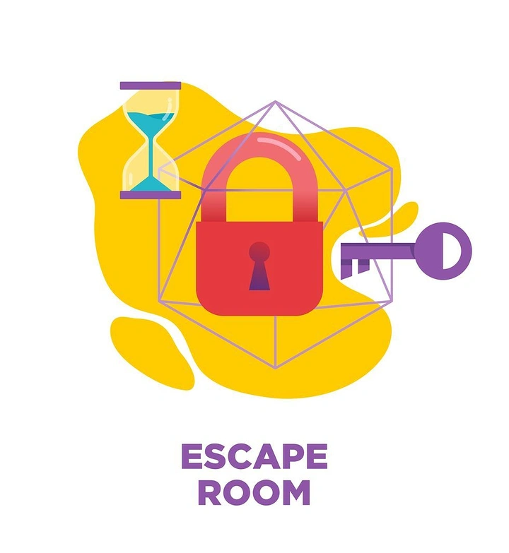 Escape Rooms creative ad: Lock-and-key escape illustration