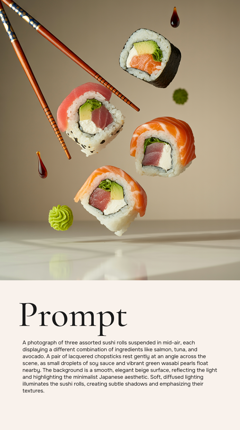 Story: Surreal floating sushi product composition