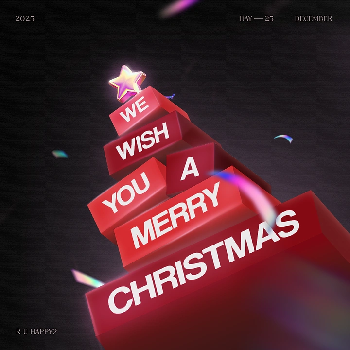 Christmas creative ad: Christmas tree built from stacked red 3D text blocks