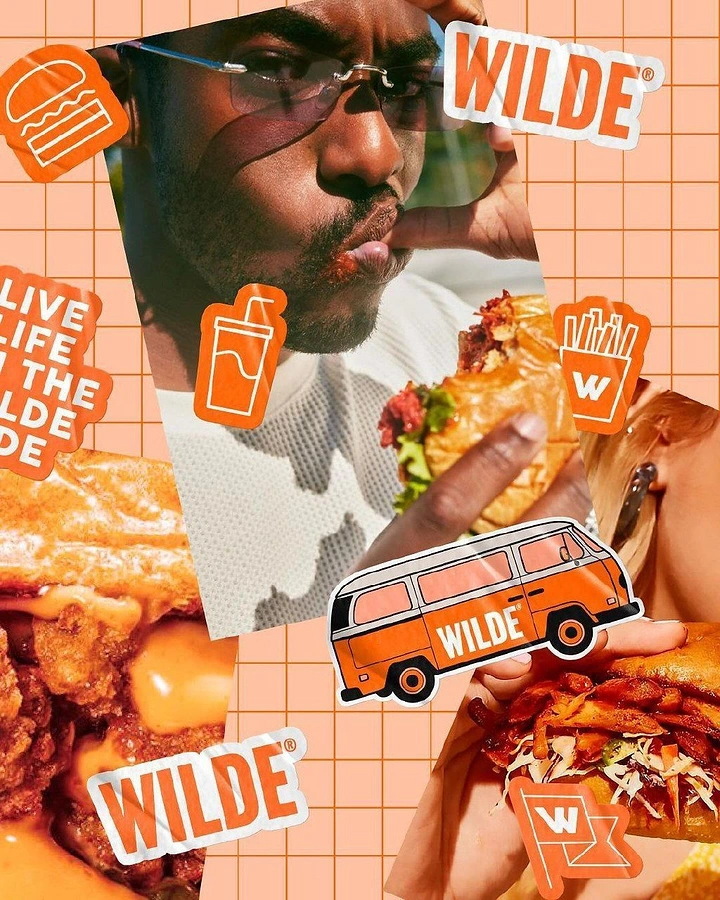 Cloud Kitchens & Food Trucks creative ad: Sticker-collage brand identity, bold art direction