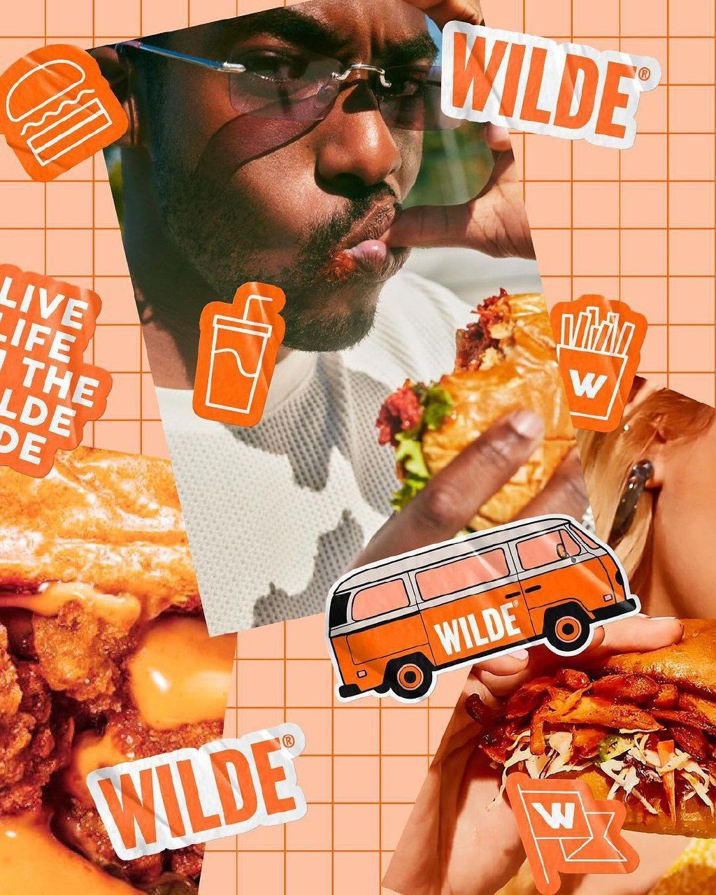 Instagram post: Sticker-collage brand identity, bold art direction