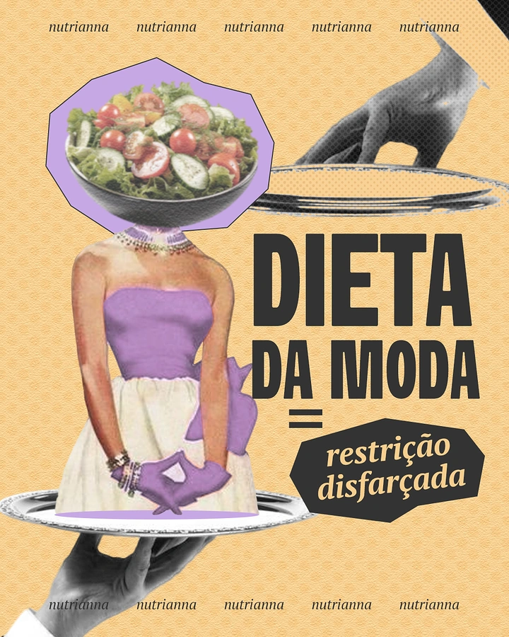 Healthcare creative ad: Retro collage woman with salad-bowl head served on a silver platter