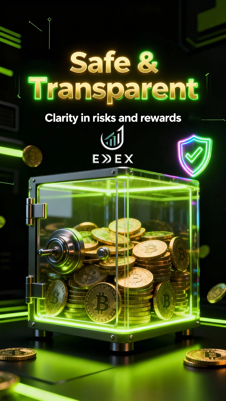 Stock Brokers & Investing creative ad: Transparent glass vault full of gold Bitcoin coins