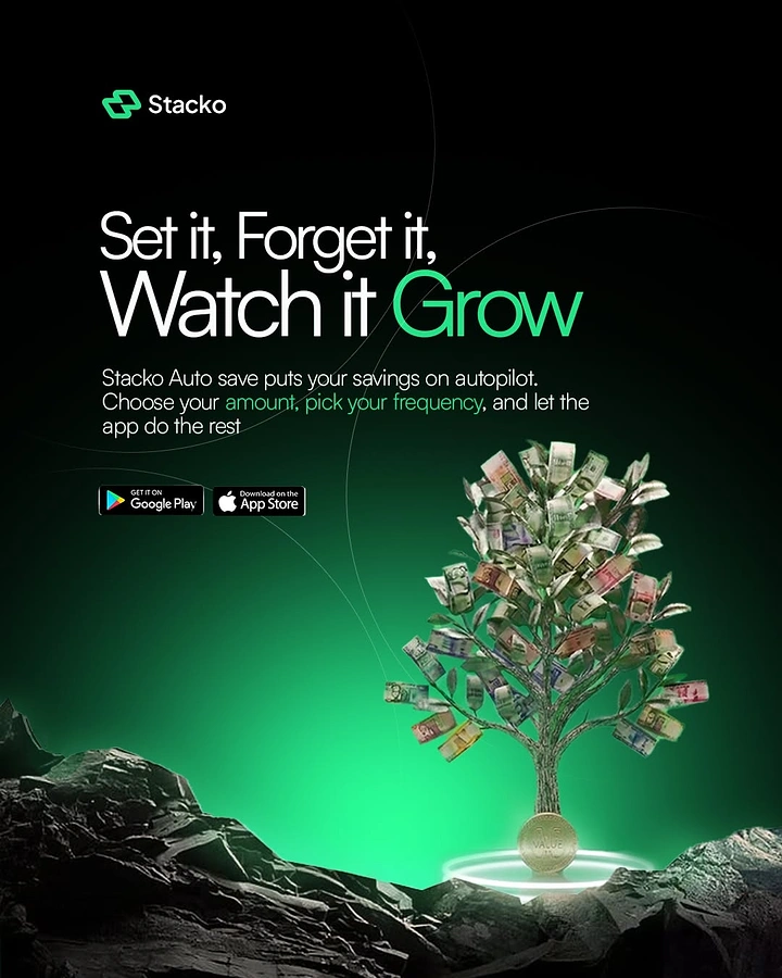 Stock Brokers & Investing creative ad: Tree with banknote leaves growing from a coin on dark rocks