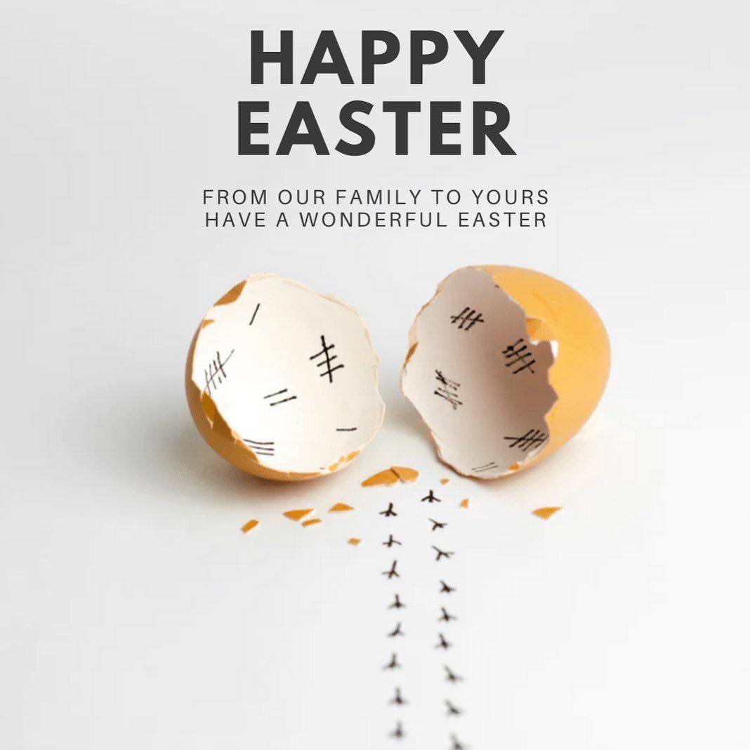 Cracked brown eggshell with tally marks inside and chick footprints walking away