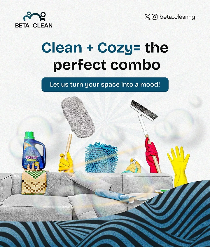 Cleaning Services creative ad: Cleaning tools sprouting from cozy sofa