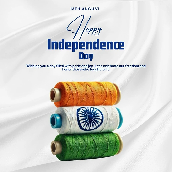 Independence Day creative ad: Stacked saffron, white and green thread spools forming the Indian flag