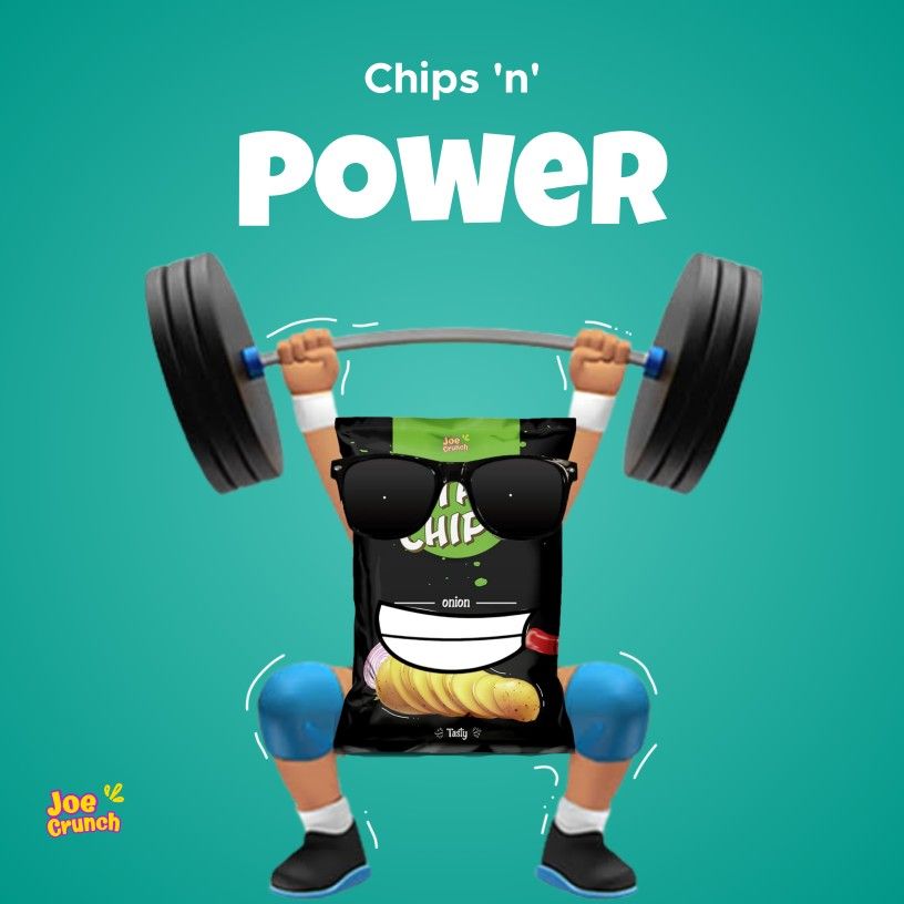 Instagram post: Chip pack mascot lifting weights, 'Power'