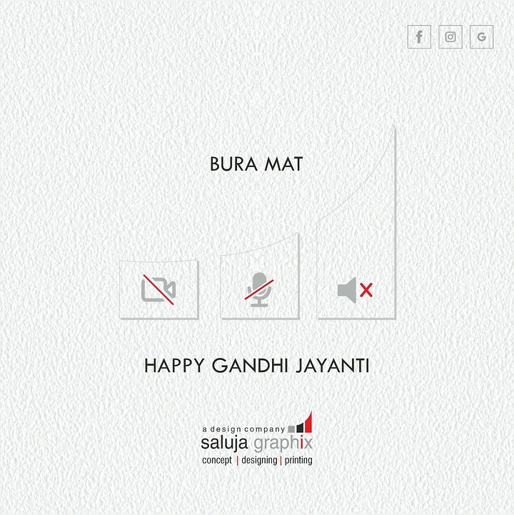 Gandhi Jayanti creative ad: Three mute UI icons representing the three wise monkeys