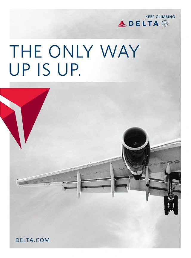 Airlines creative ad: Upward perspective sharpens the headline pun