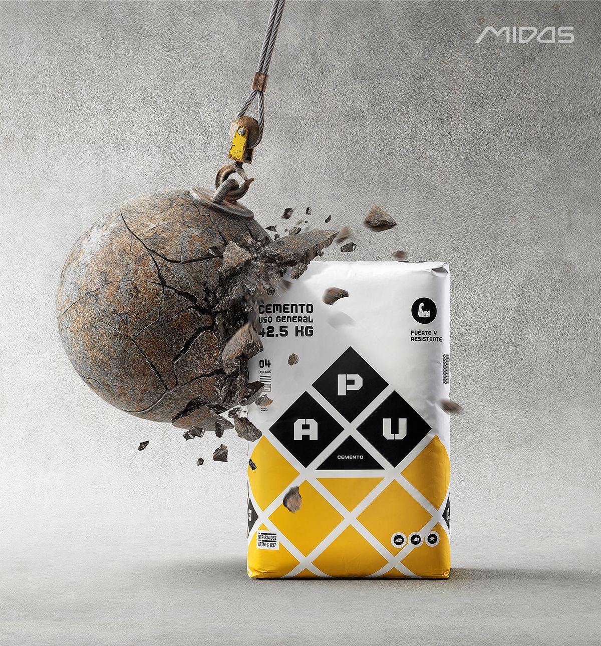Instagram post: Wrecking ball shattering against an intact cement bag
