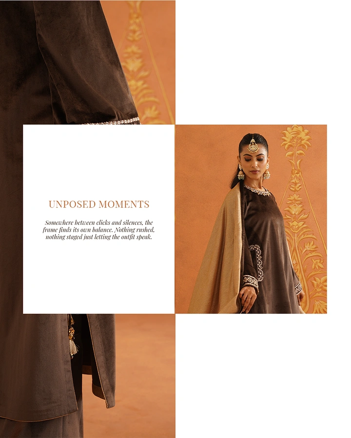 Ethnic Wear & Sarees creative ad: Split-panel editorial crop composition