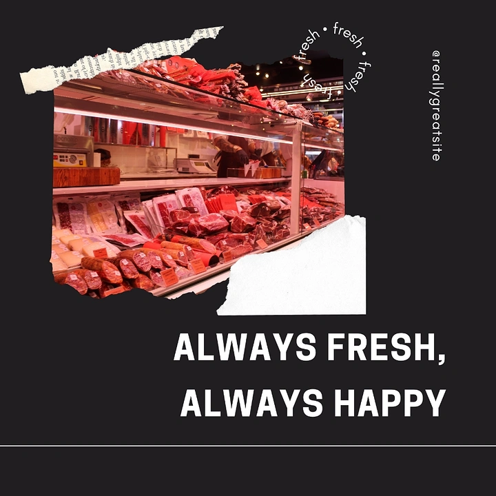 Meat & Seafood Shops creative ad: Torn-paper butcher-counter collage