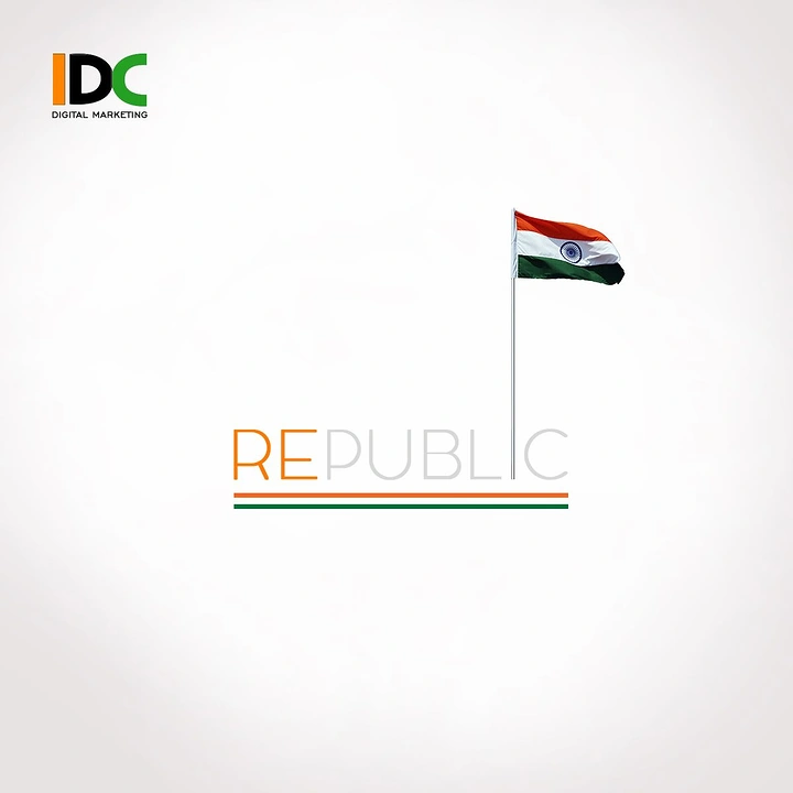 Republic Day creative ad: Indian flag on a pole forming the letter I in REPUBLIC