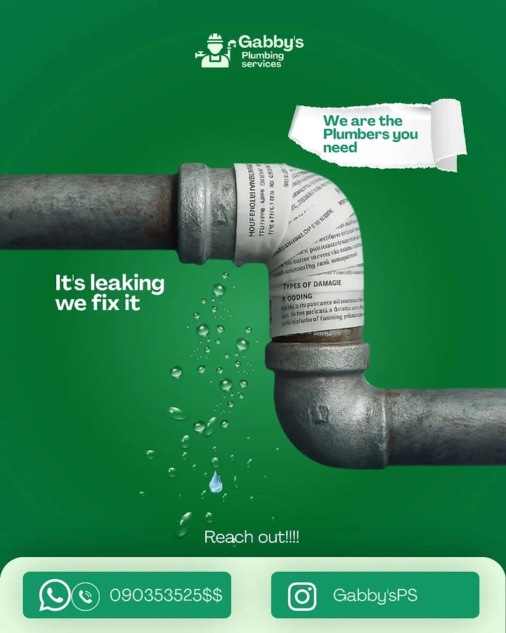 Plumbers creative ad: Paper-patched leaking pipe, 'we fix it' copy