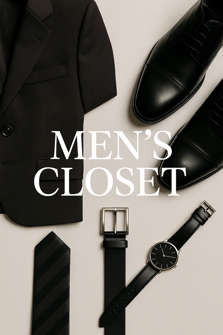Men's Suits & Formal Wear creative ad: Accessories arranged as a men's closet