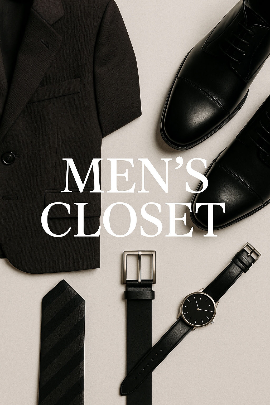 Story: Accessories arranged as a men's closet