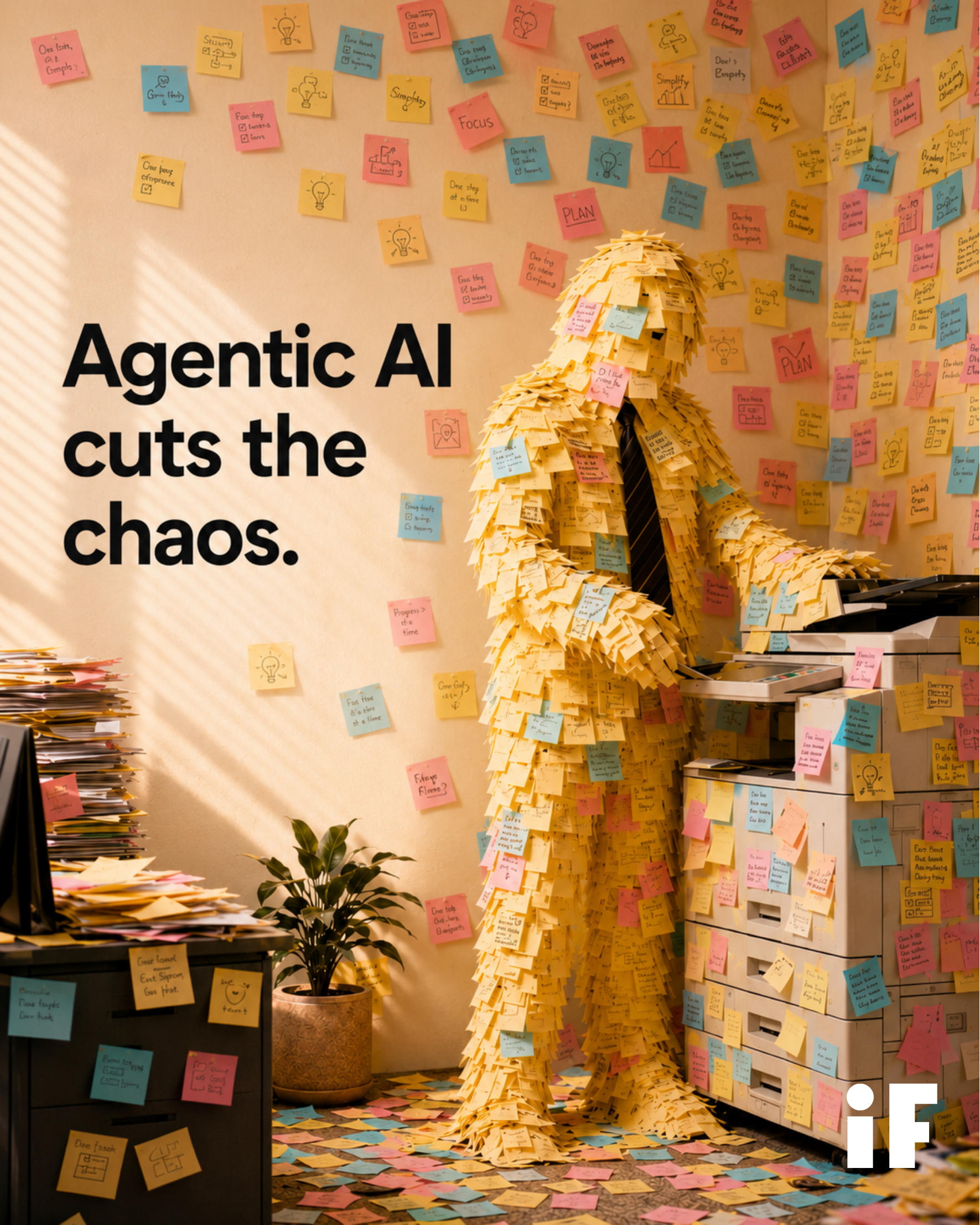 Sticky-note monster embodies chaos AI cuts